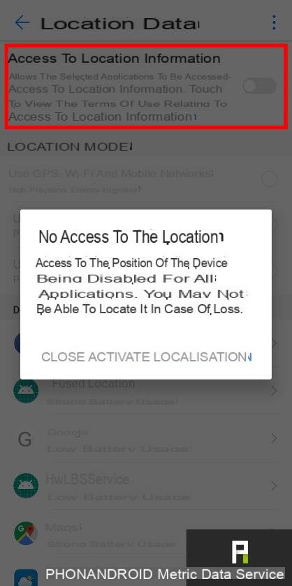 Android: how to turn off location?